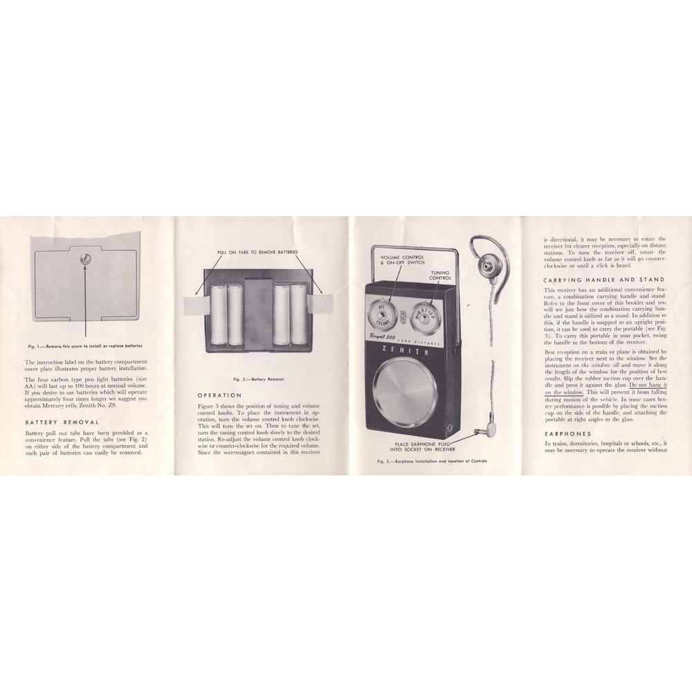 Vintage Zenith Royal 500E Operating Guide Transistor Radio Manual 202-1518 - Picture 4 of 5